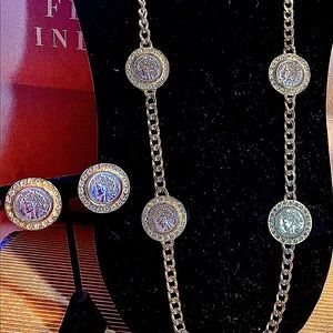 Republique Francaise Vintage Coin Necklace & Clip Earrings